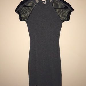 Fitted Grey With Mesh Sleeve Dress